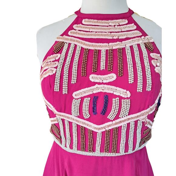 New Revolve NBD Naven Twins Halter Mini Dress Small Pink Beaded Backless Party - Picture 6 of 11
